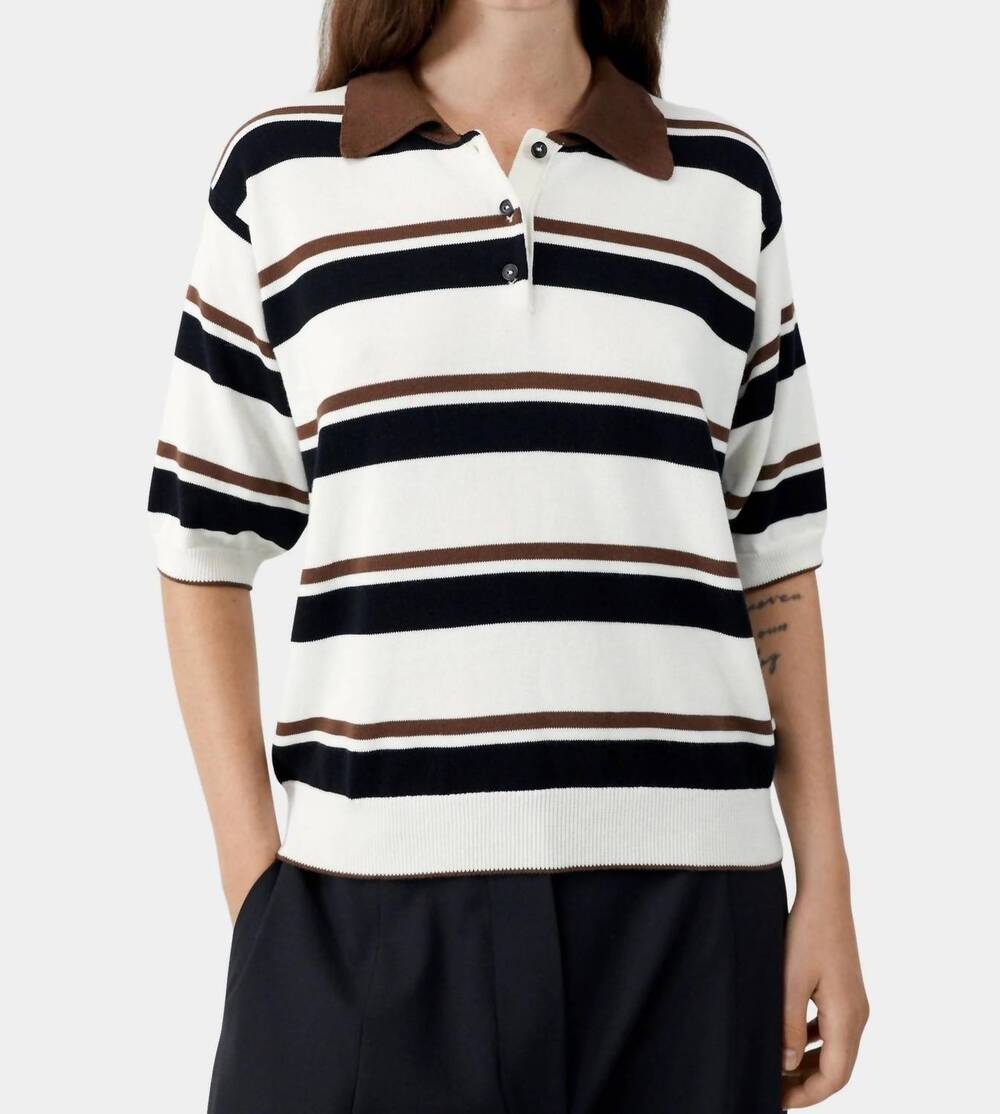 NEW CORDERA organic cotton striped polo shirt in white multi